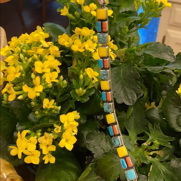 Vintage Turquoise/Coral/Yellow Jasper .925 bracelet - Picture 2 of 4